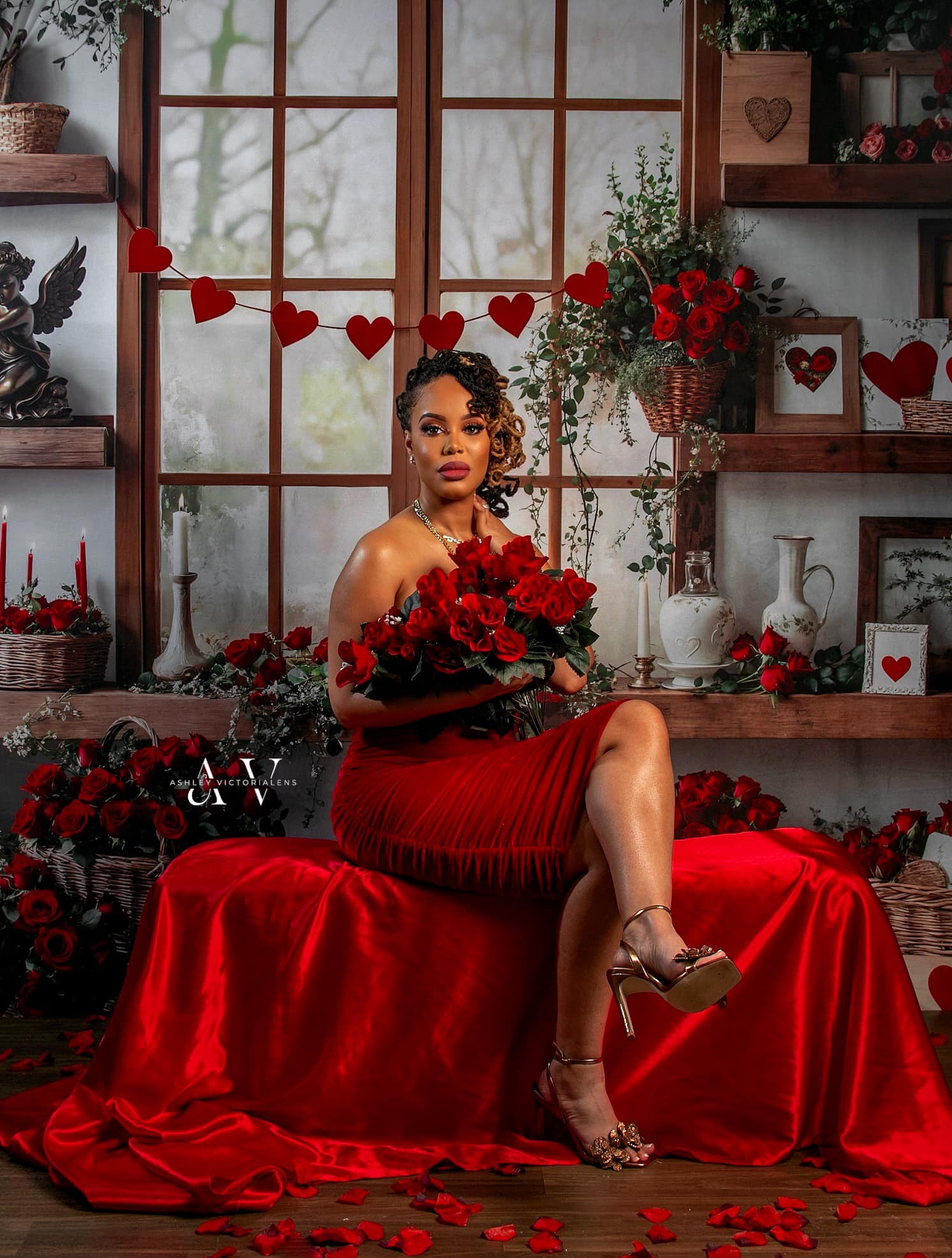Kate Valentine's Day Roses Shelves Backdrop Designed by Emetselch - Kate Backdrop AU