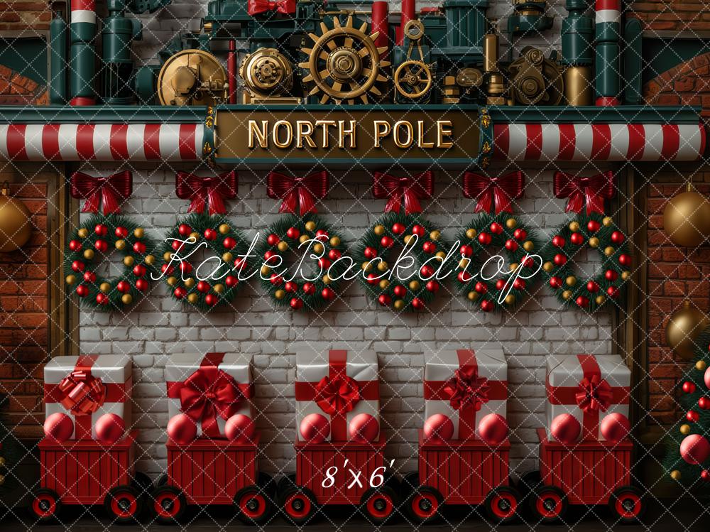 Kate Christmas North Pole Train Wreaths Backdrop Designed by Mini MakeBelieve - Kate Backdrop AU