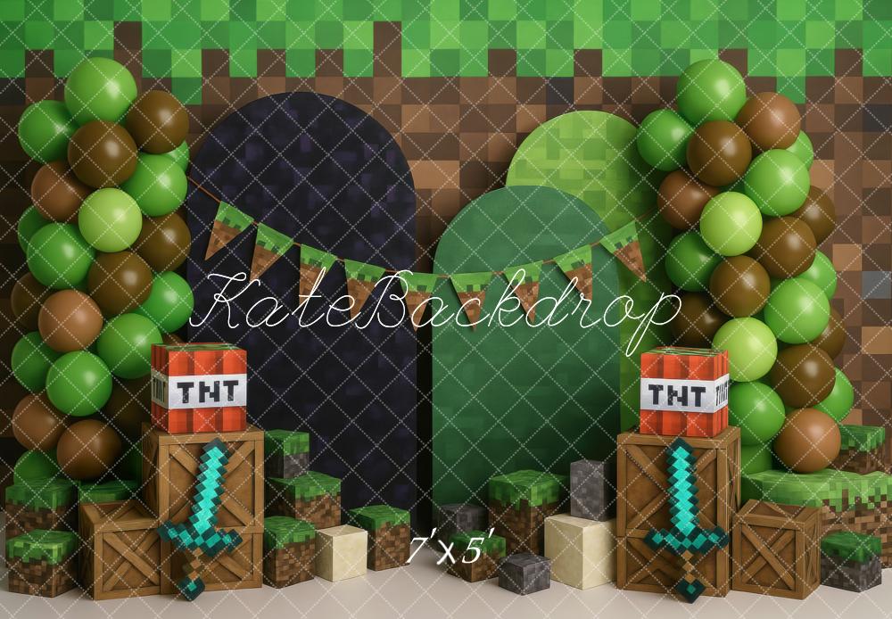Kate Pixel Game Boxes Balloons Swords Backdrop Designed by Mini MakeBelieve