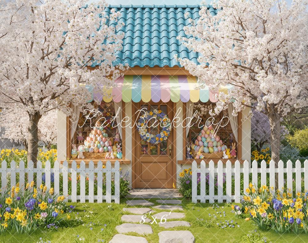 Kate Easter Bunny House Flowers Fleece Backdrop Designed by Emetselch