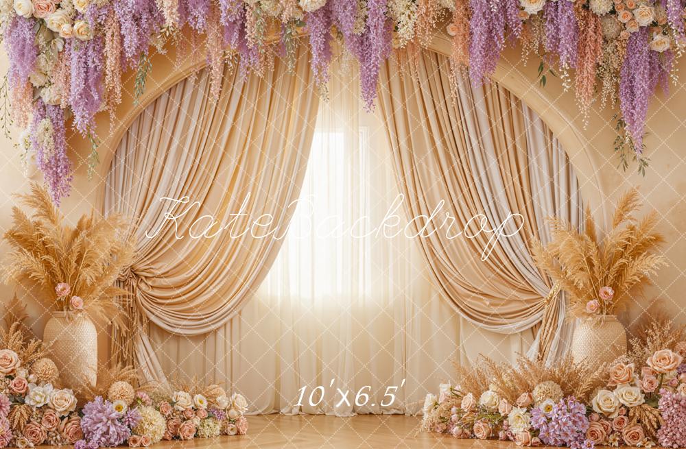 Kate Arch Draped Curtains Pampas Grass Fleece Backdrop Designed by Emetselch