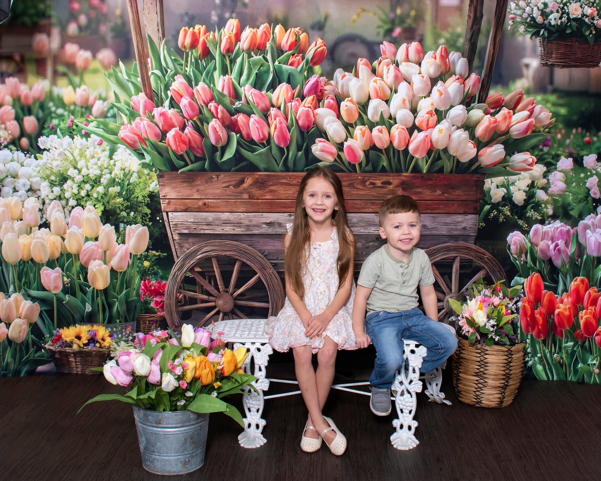 Kate Spring Flower Cart Tulips Garden Backdrop Designed by Emetselch - Kate Backdrop AU