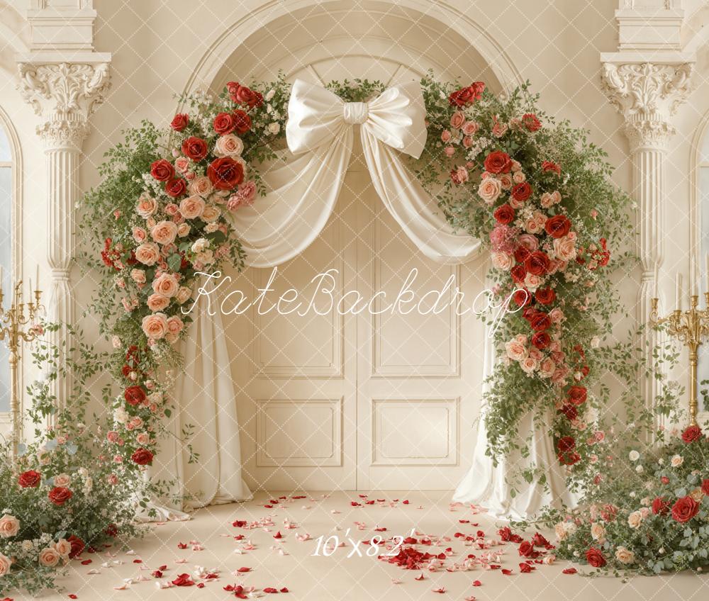 Kate Flower Arch Bow Roses Elegant Fleece Backdrop Designed by Emetselch