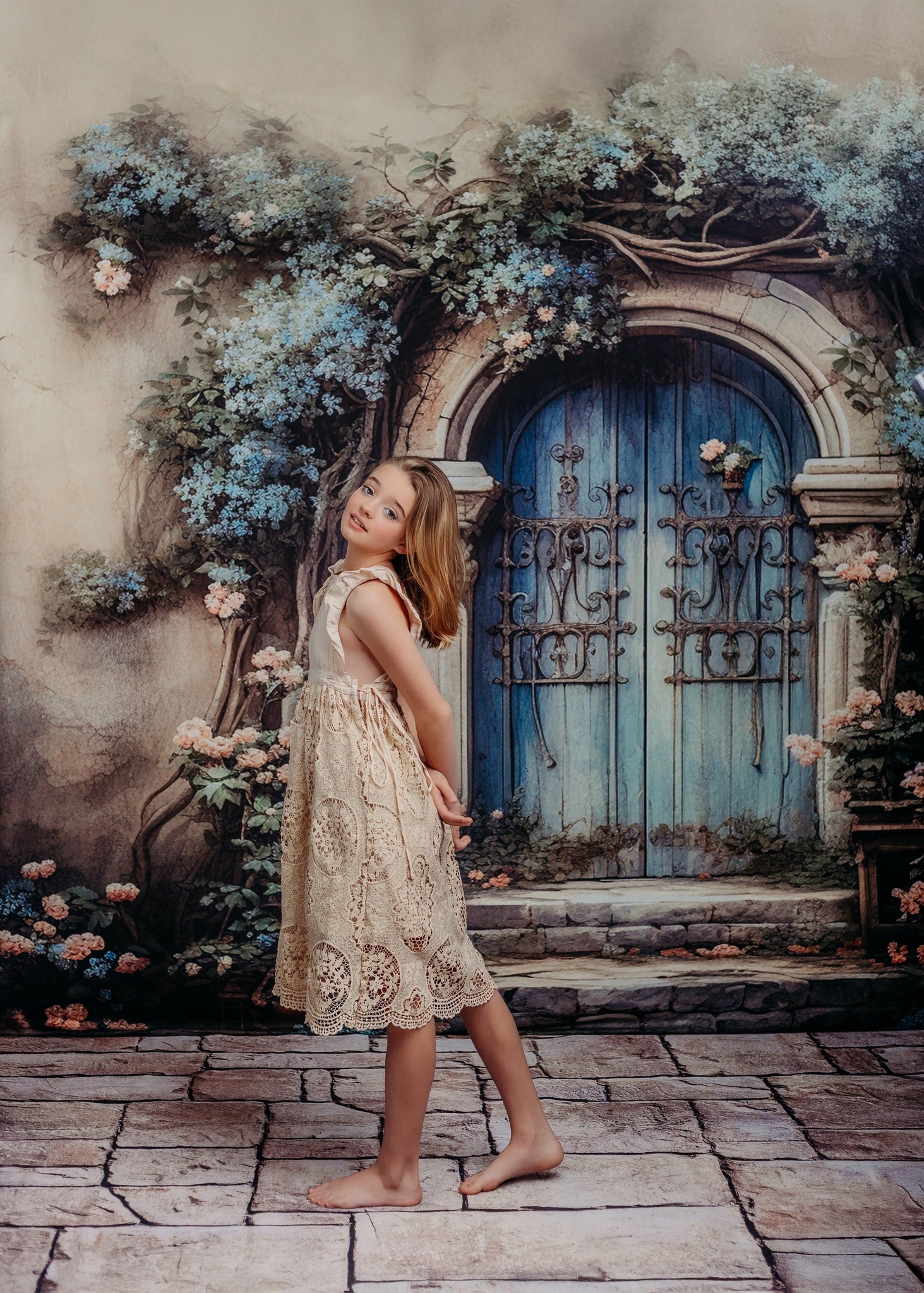 Kate Spring Retro Door Flowers Backdrop Designed By Rose Abbas - Kate Backdrop AU