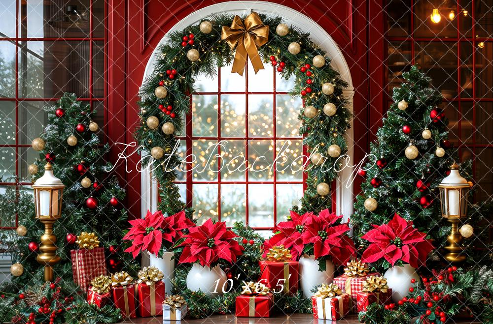 Kate Christmas Garland Red Poinsettias Backdrop Designed by Mini MakeBelieve - Kate Backdrop AU