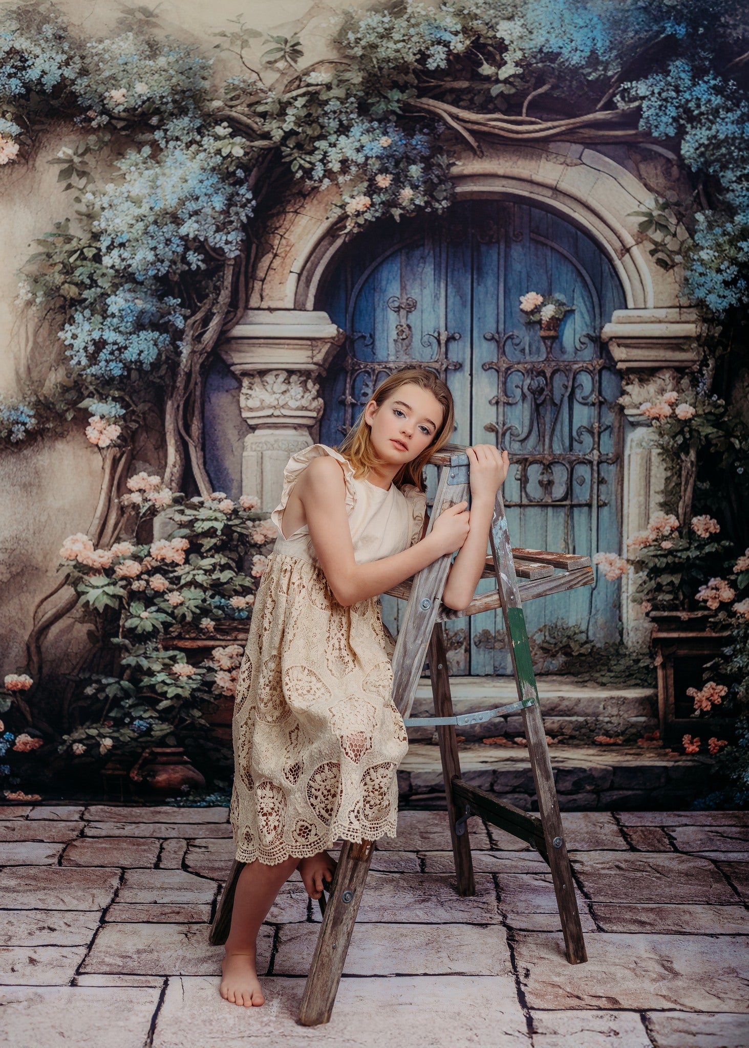 Kate Spring Retro Door Flowers Backdrop Designed By Rose Abbas - Kate Backdrop AU