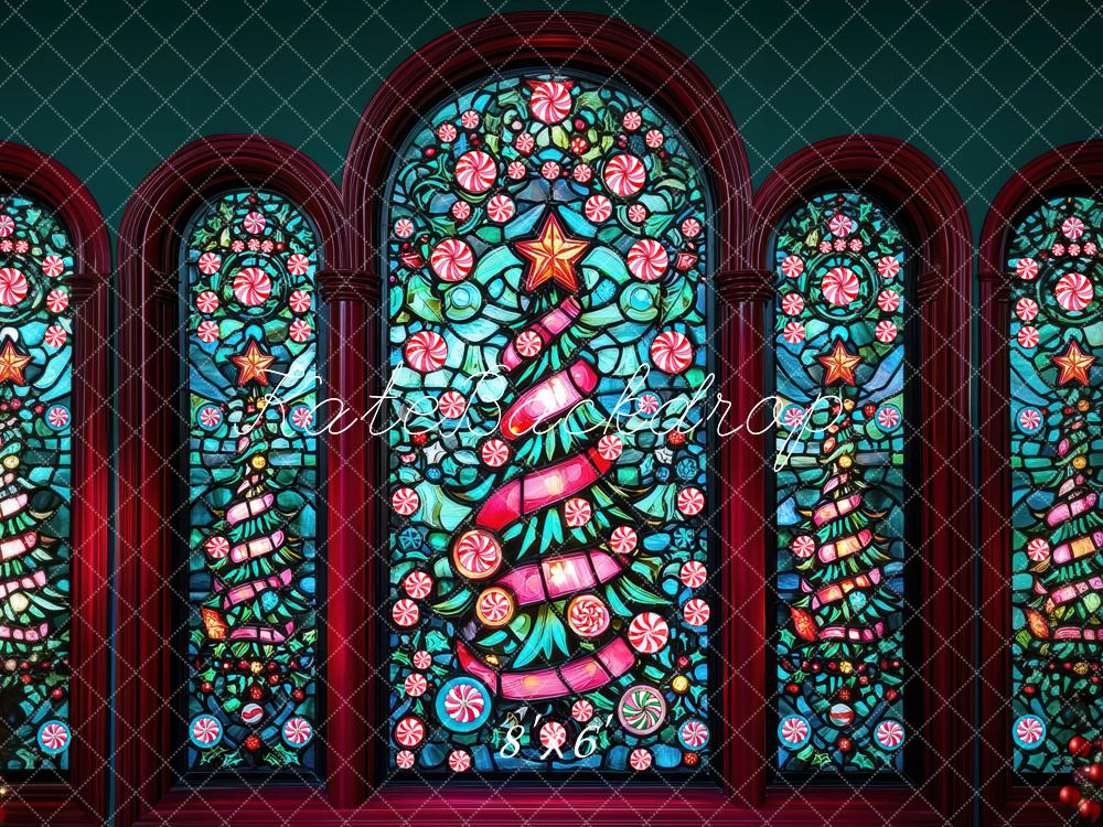 Kate Christmas Stained Glass Trees Backdrop Designed by Mini MakeBelieve - Kate Backdrop AU