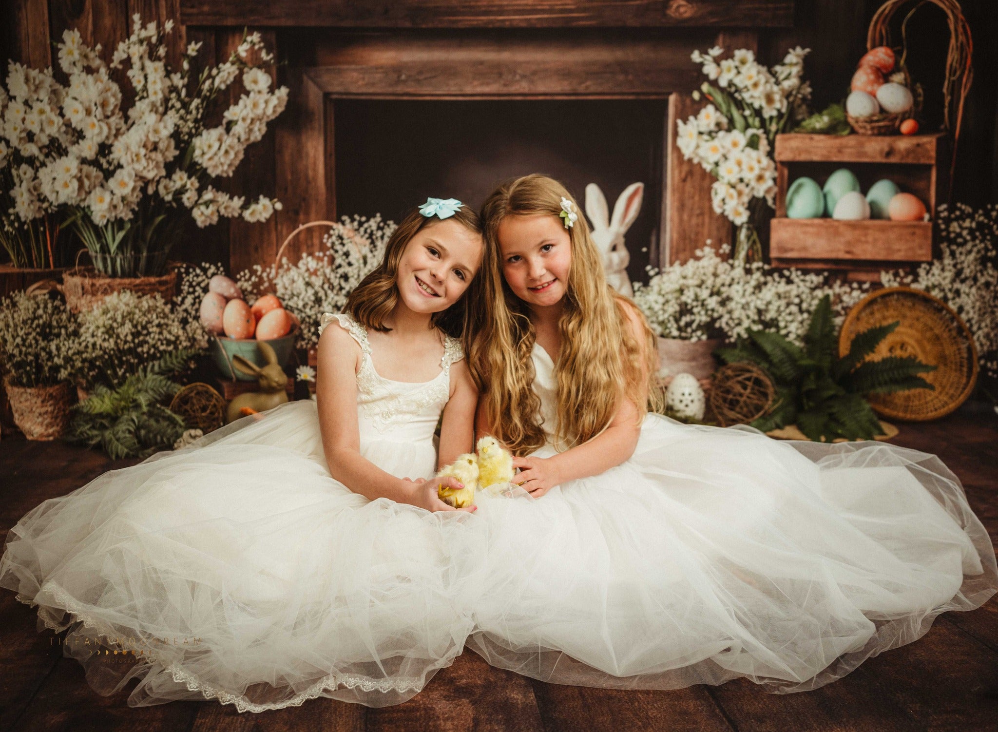 Kate Easter Fireplace Bunny Rustic Floral Backdrop Designed by Emetselch - Kate Backdrop AU