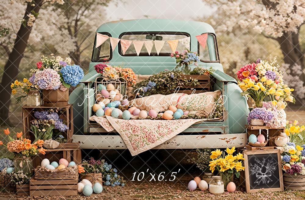 Kate Easter Bunny Truck Eggs Fleece Backdrop Designed by Emetselch