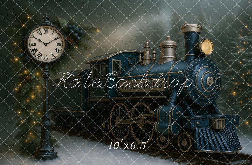 Kate Train Pine Garland Clock Backdrop Designed by Ashley Paul