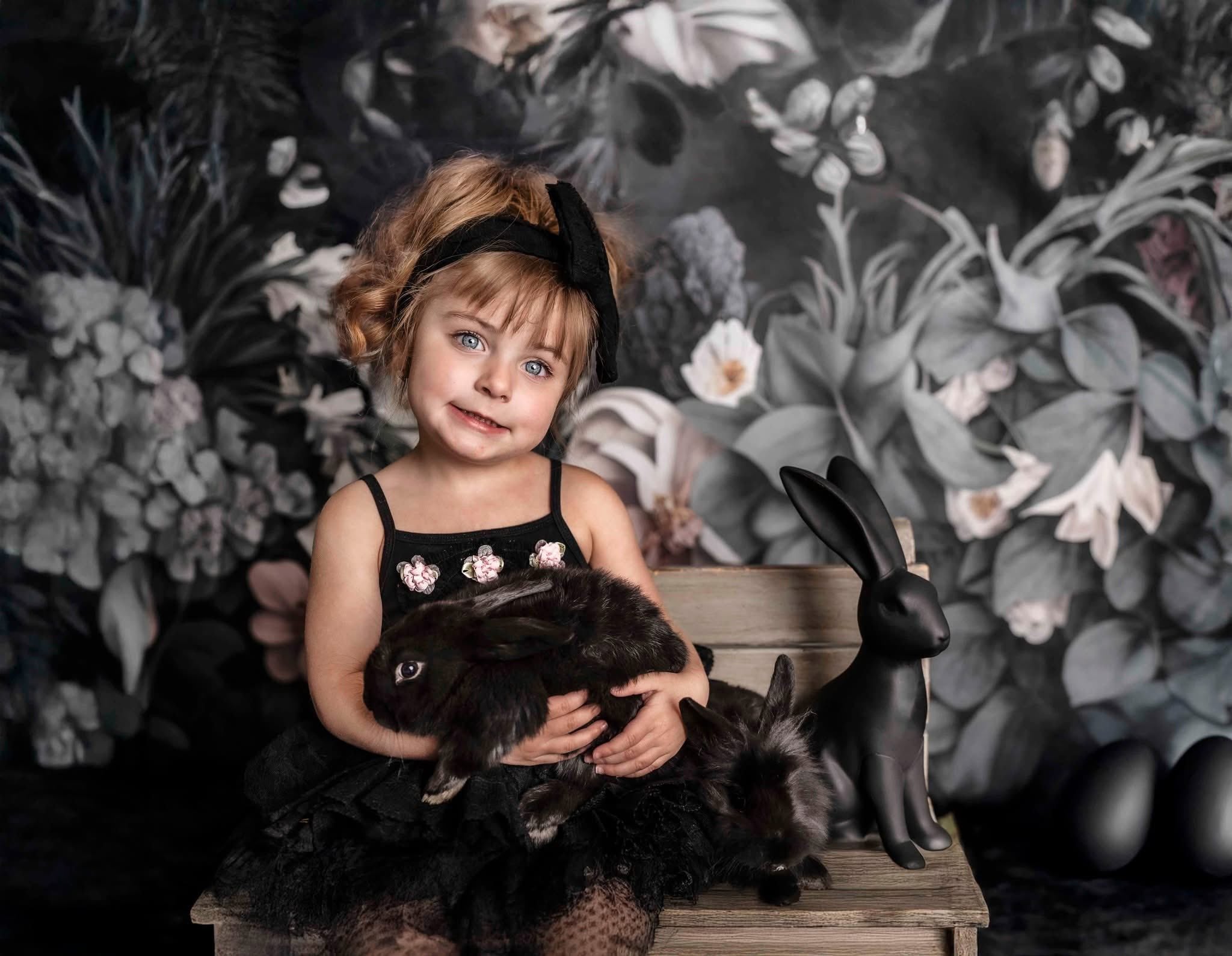 Kate Butterfly Floral Black Wall Backdrop Designed by Angela Miller