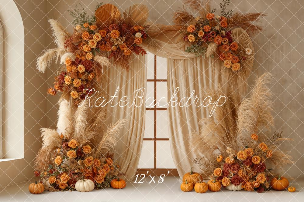 Kate Autumn Flower Arch Pampas Pumpkins Backdrop Designed by Emetselch