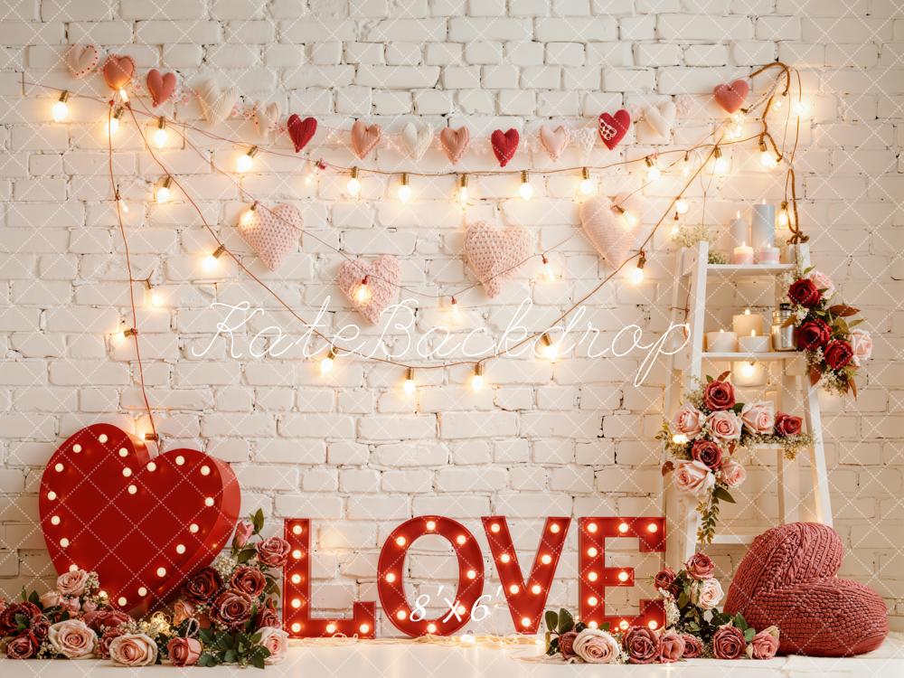 Kate Valentine LOVE Sign Roses Brick Wall Backdrop Designed by Emetselch
