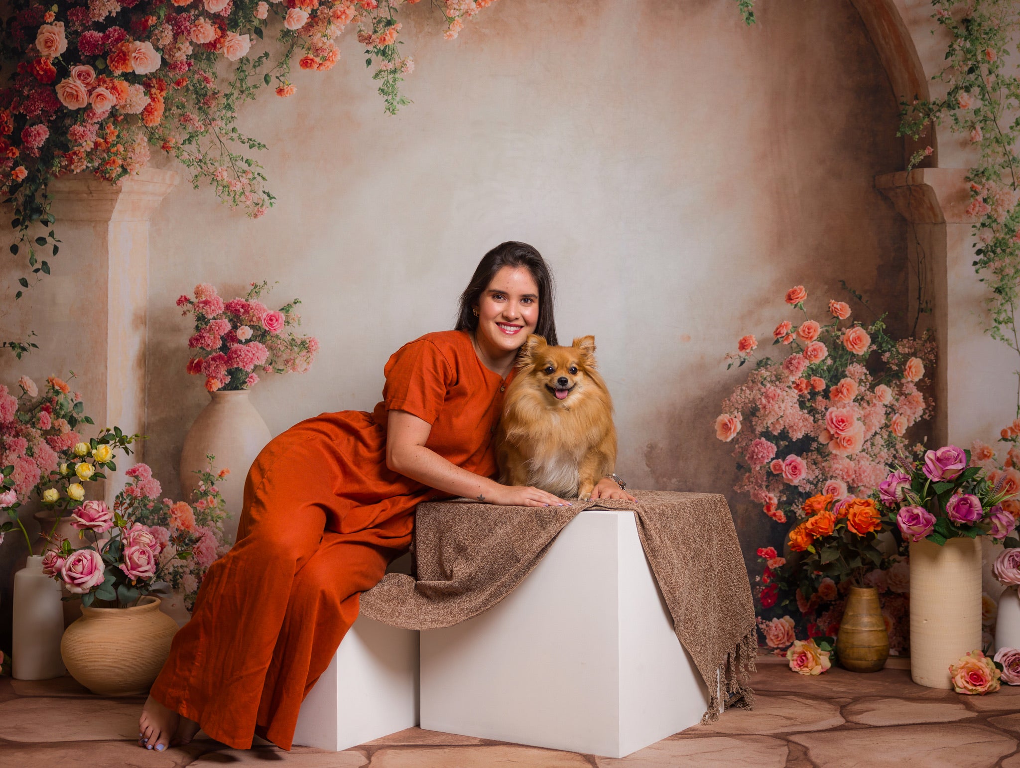 Kate Spring Pink and Orange Flowers Arch Wall Backdrop Designed by Emetselch - Kate Backdrop AU