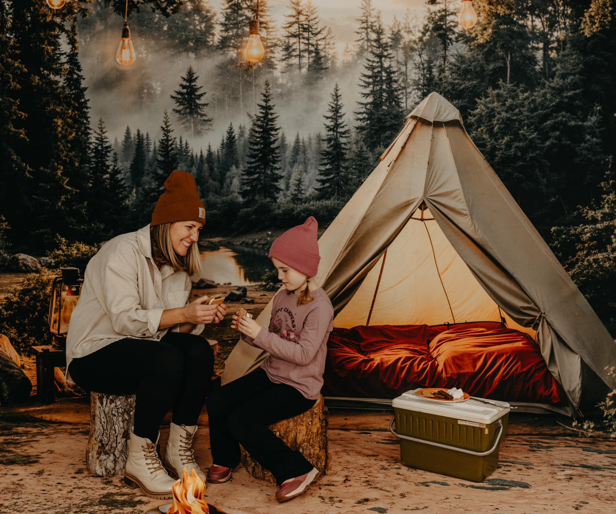 Kate Camping Forest Tent Lights Backdrop Designed by Emetselch - Kate Backdrop AU