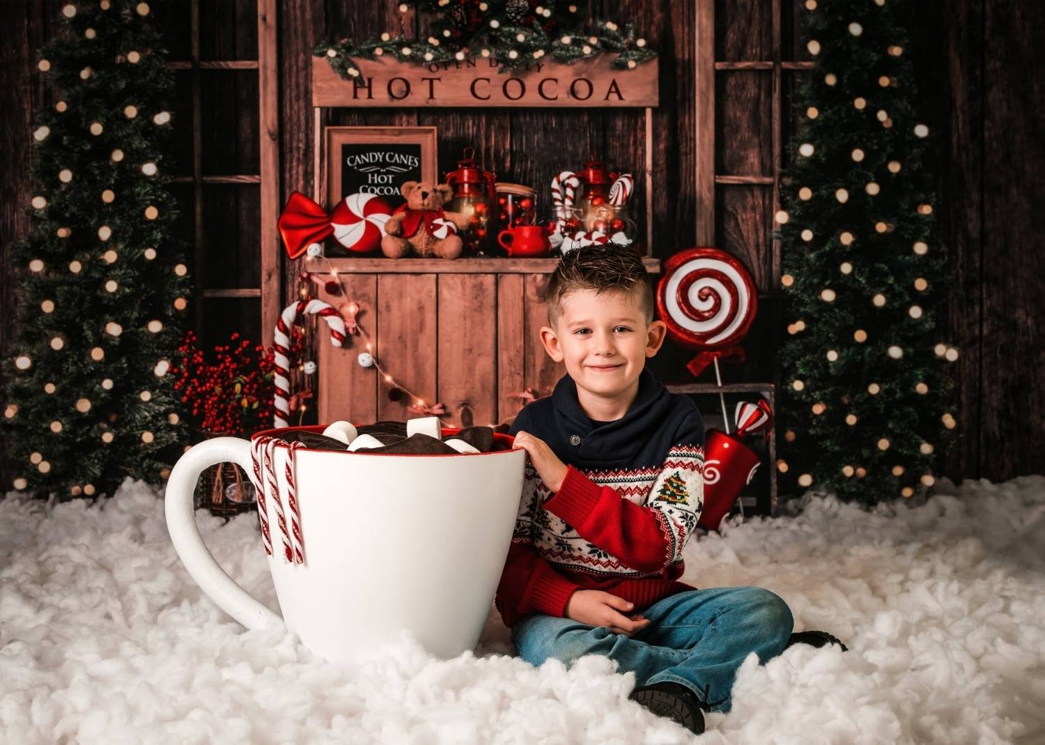 Kate Christmas Tree Backdrop Winter Hot Cocoa Designed by Emetselch - Kate Backdrop AU