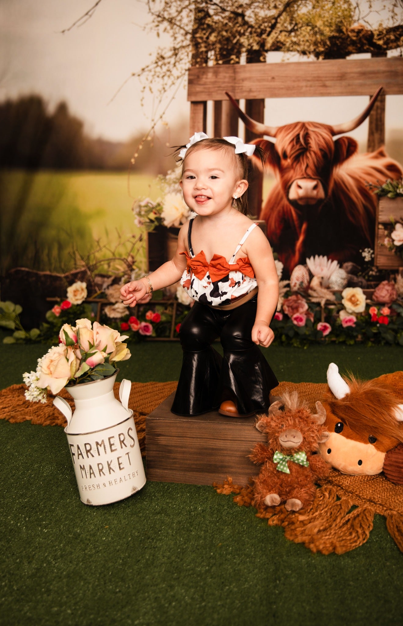 Kate Hightland Cow Outdoor Spring Backdrop Designed by Patty Robert - Kate Backdrop AU