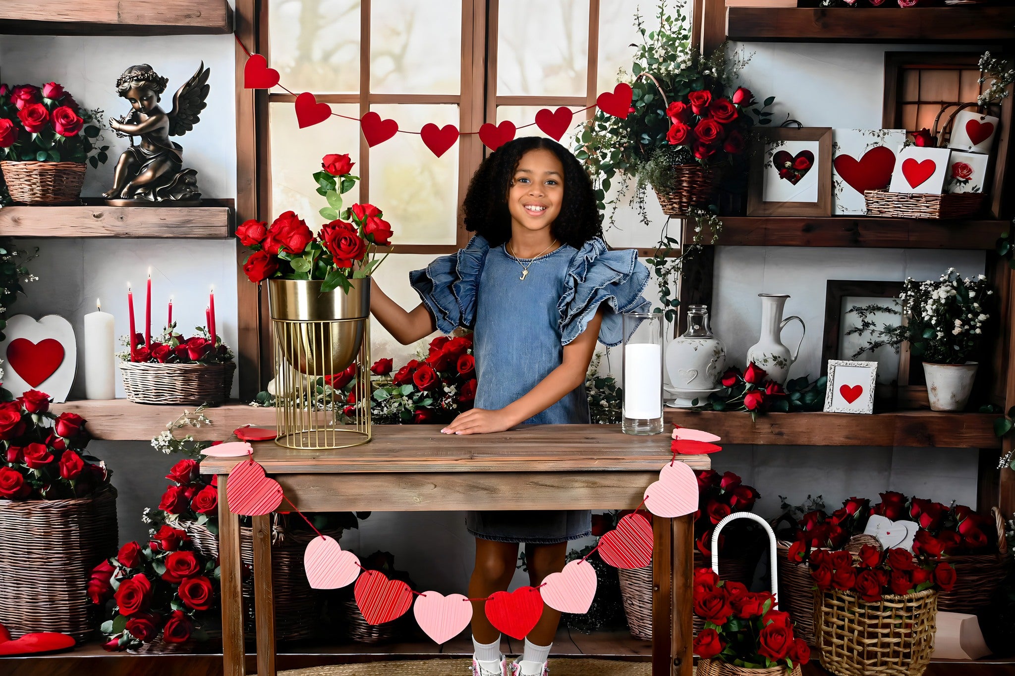 Kate Valentine's Day Roses Shelves Backdrop Designed by Emetselch - Kate Backdrop AU