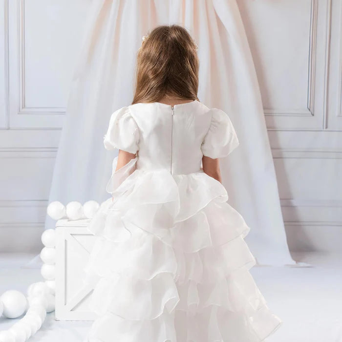 Kate Pure White Mesh Long Tail Children's Gown Dress with pearl hair band - Kate Backdrop AU