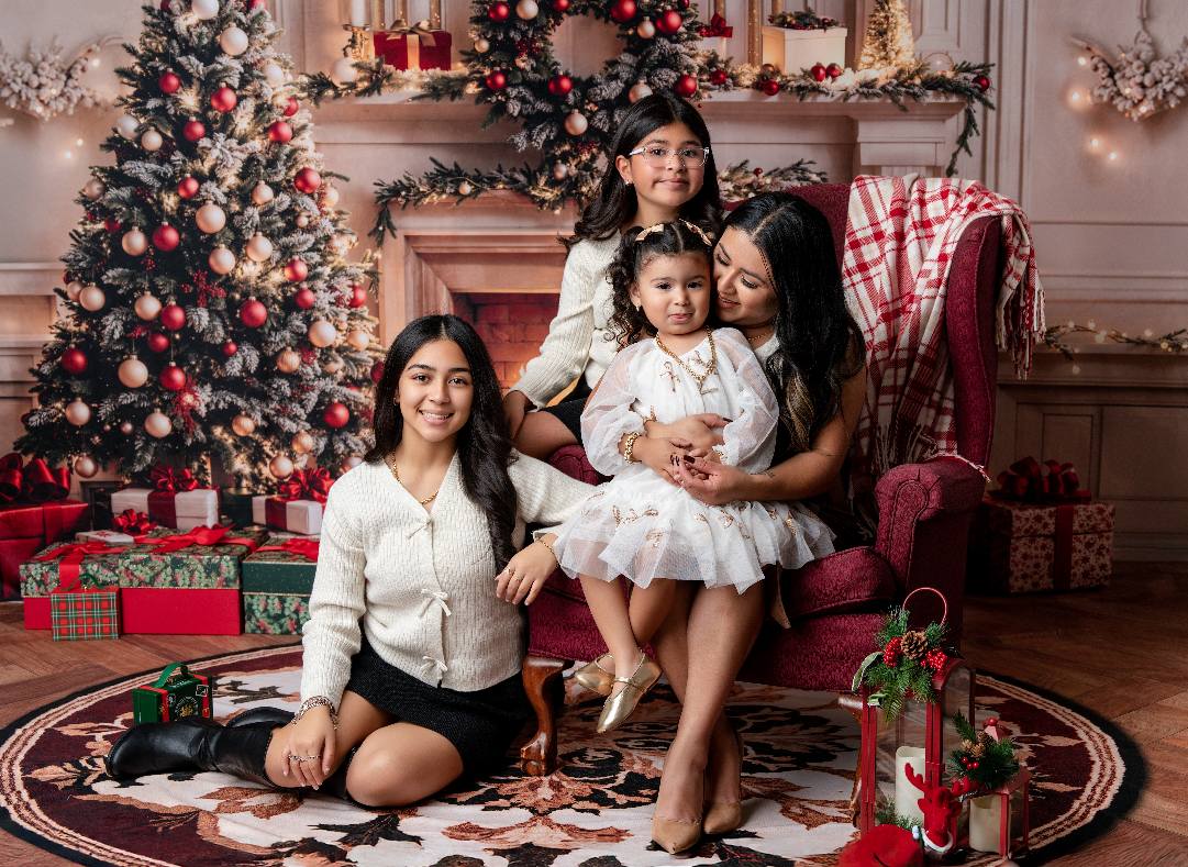 Kate Christmas Tree Fireplace Flame Backdrop+Retro Circular Pattern Floor Backdrop - Kate Backdrop AU