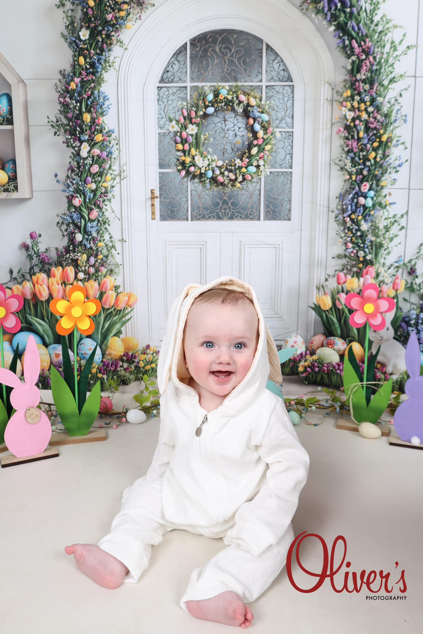 Kate White Easter Eggs Bunny Flower Arch Backdrop Designed by Emetselch - Kate Backdrop AU