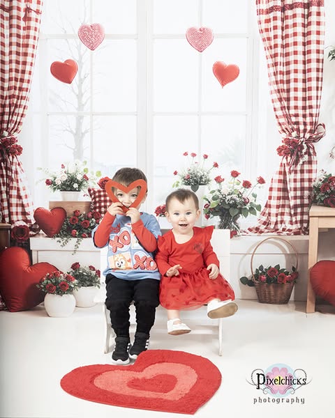 Kate Valentine's Day Window Floral Hearts Backdrop Designed by Emetselch - Kate Backdrop AU