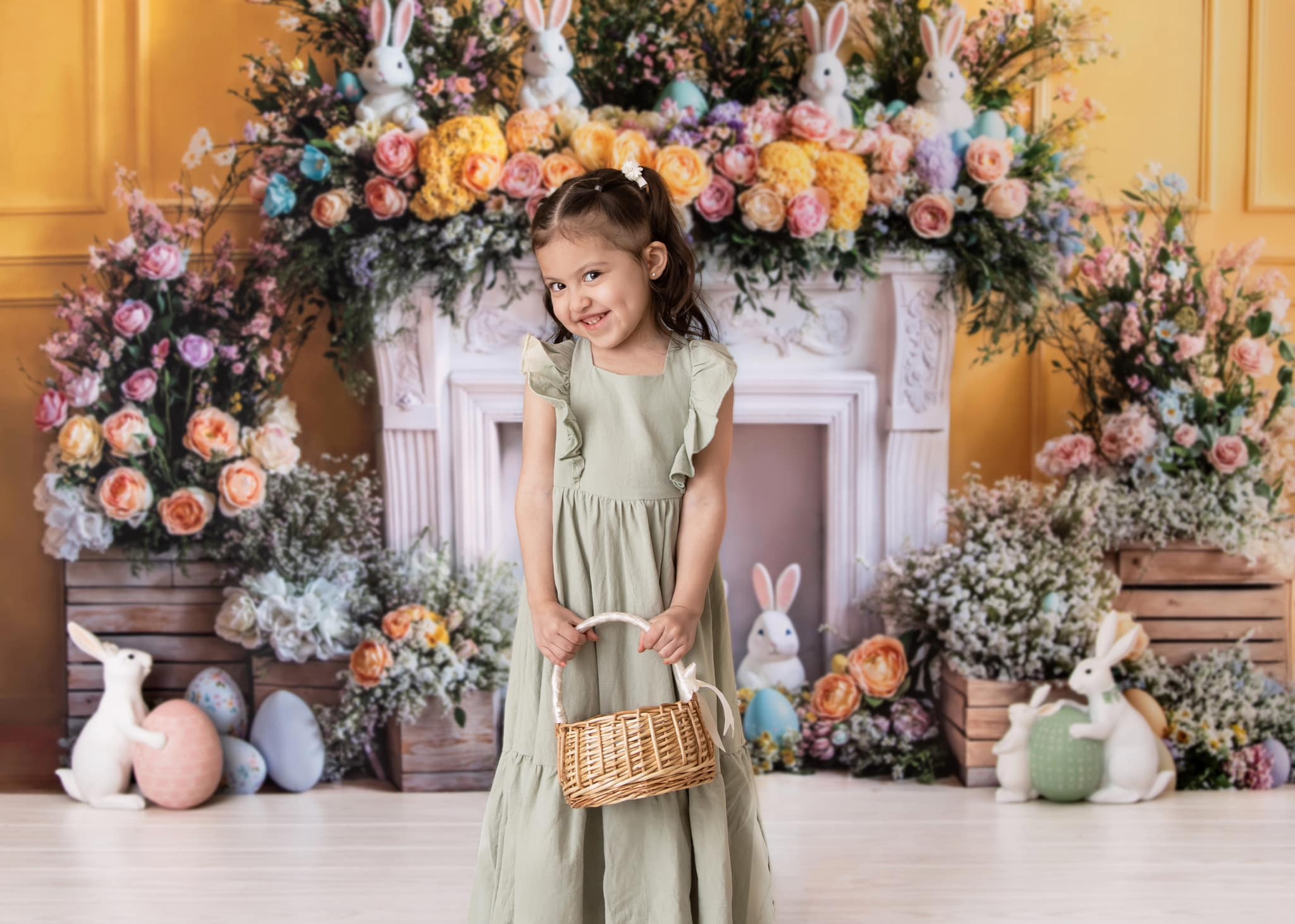 Kate Easter Bunny Flower Fireplace Backdrop Designed by Emetselch - Kate Backdrop AU