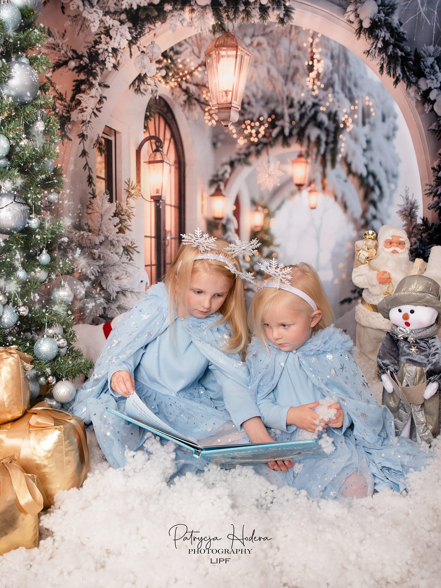 Kate Winter Retro White Flower Christmas Arch Hallway Backdrop+Winter White Snow Floor Backdrop - Kate Backdrop AU