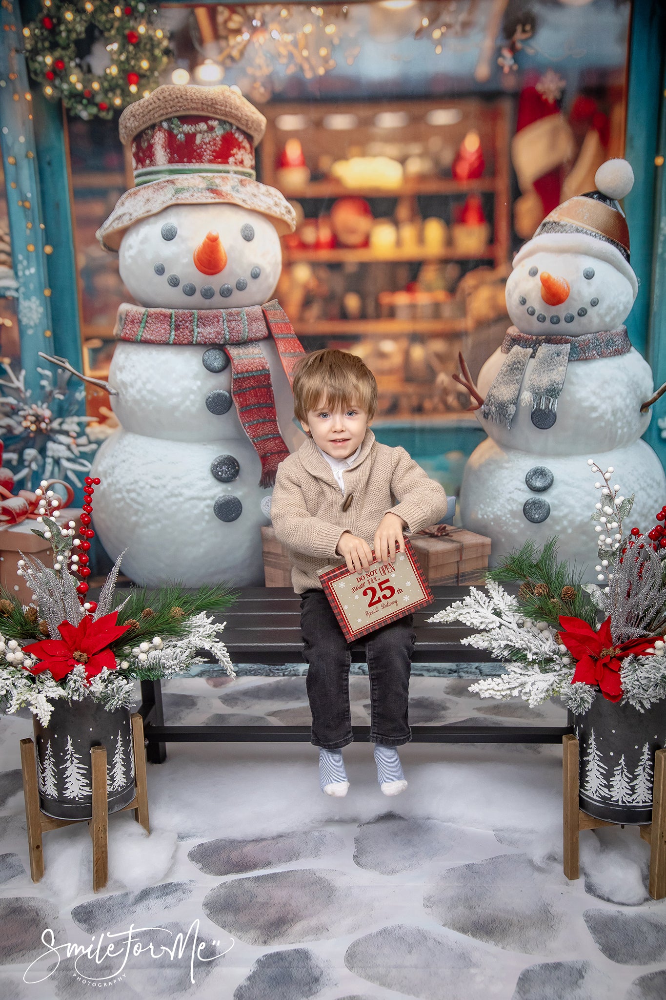 Kate Happy Snowman Shop Backdrop Winter Christmas Designed by Laura Bybee - Kate Backdrop AU