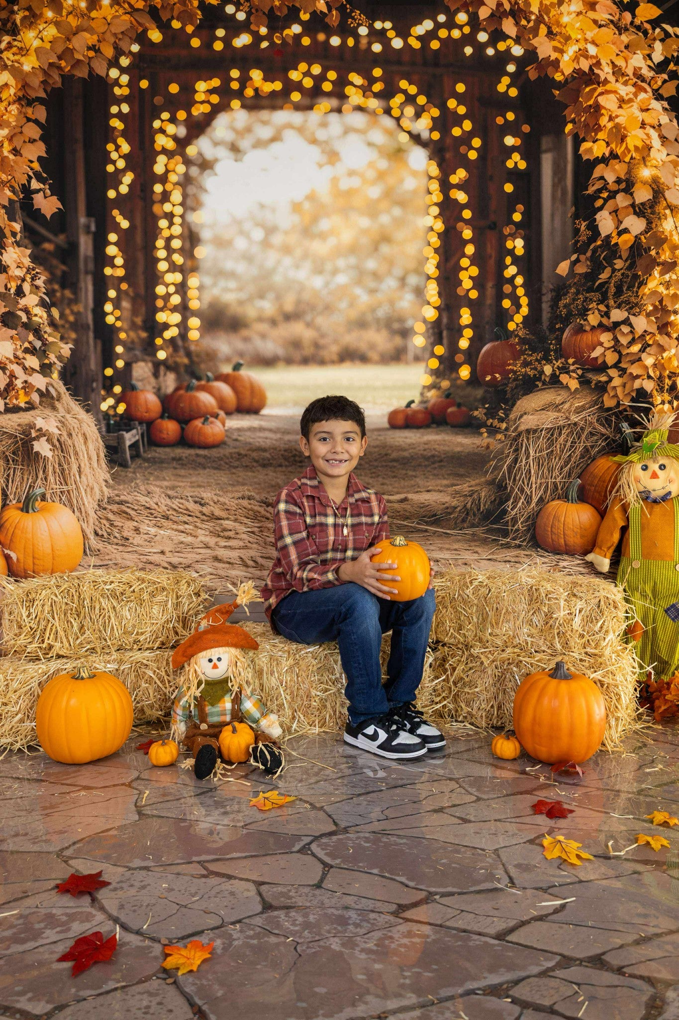 Kate Fall Maple Arch Pumpkins Barn Backdrop Designed by Emetselch