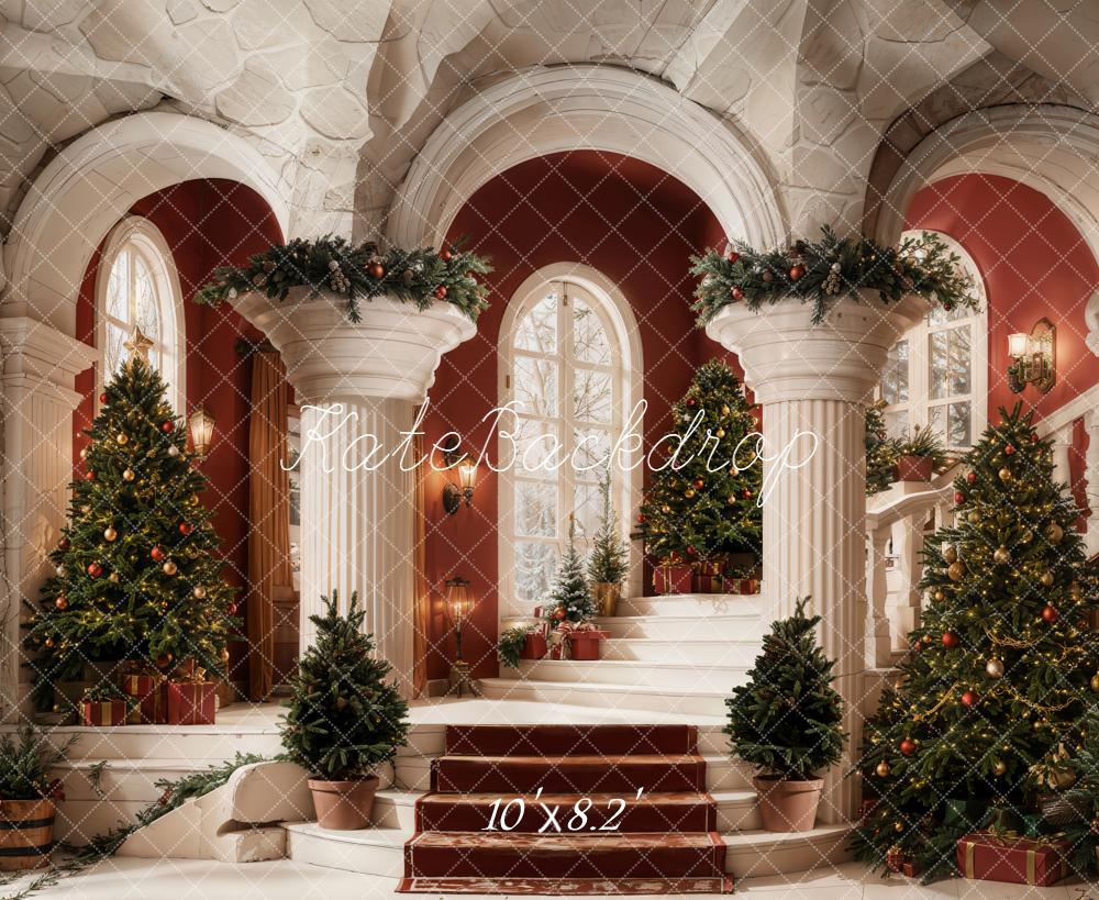 Kate Cascading Stairs Christmas Trees Columns Backdrop Designed by Emetselch
