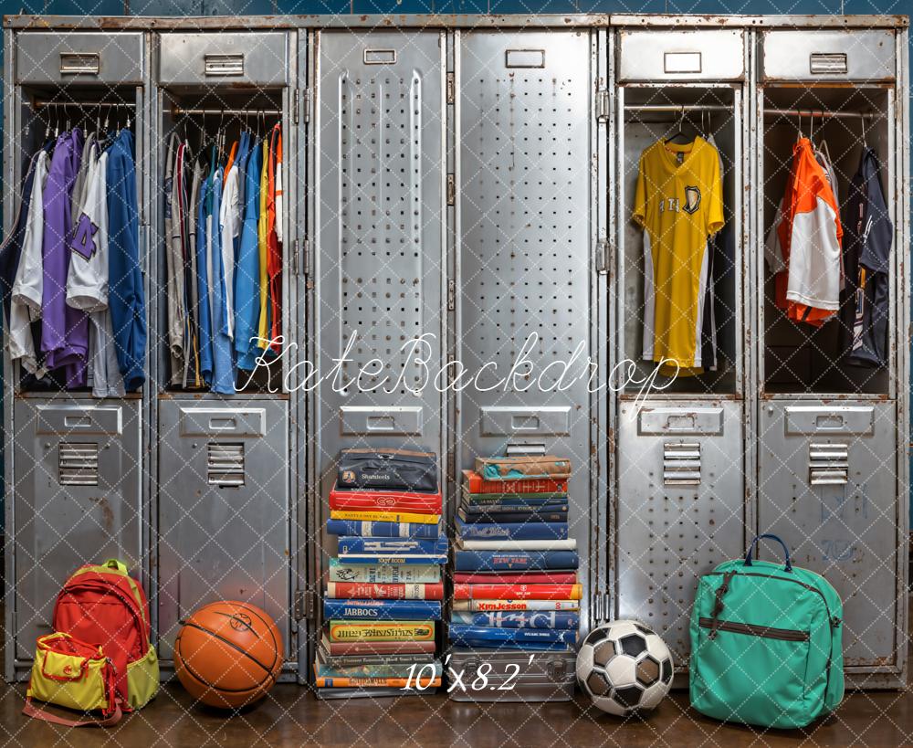 Kate Back to School Lockers Sports Balls Backdrop Designed by Emetselch - Kate Backdrop AU