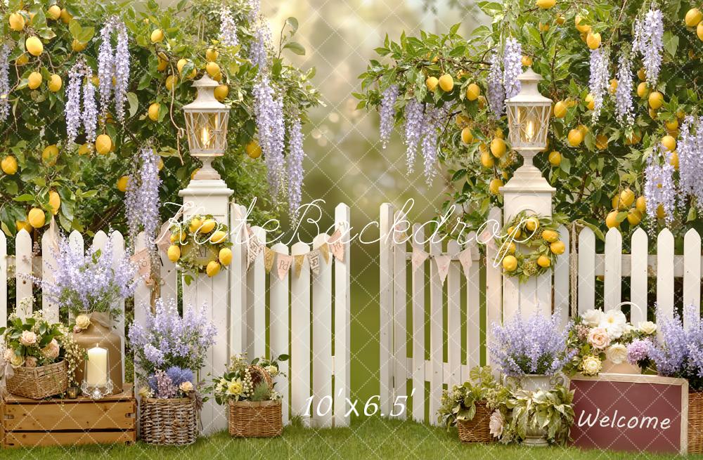 Kate Lemon Trees White Fence Backdrop Designed by Emetselch