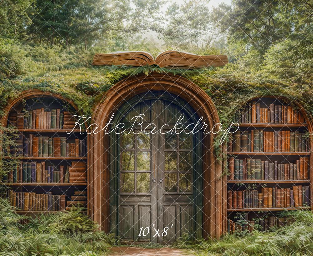 Kate Bookshelves Forest Archway Fleece Backdrop Designed by Emetselch - Kate Backdrop AU