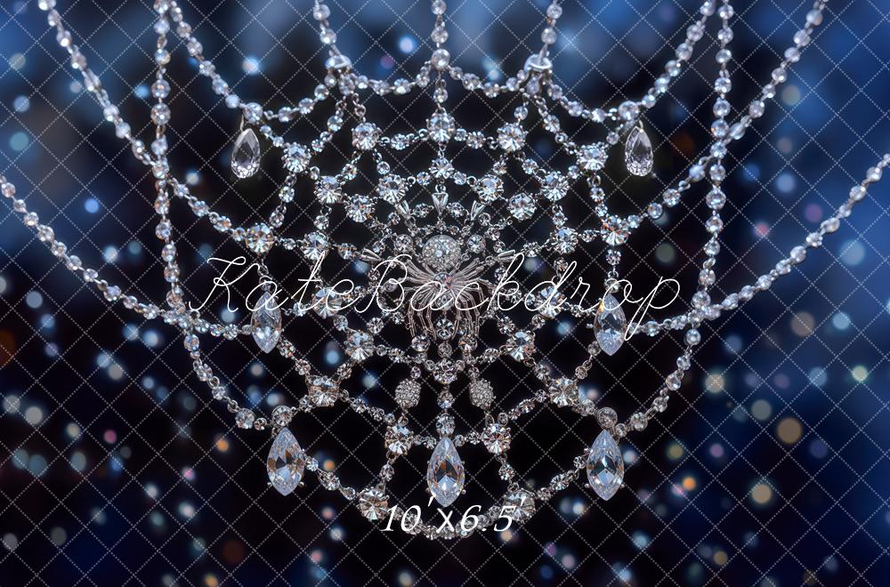 Kate Crystal Spider Web Blue Bokeh Backdrop Designed by Mini MakeBelieve