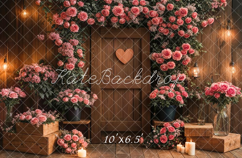 Kate Pink Roses Wooden Door Backdrop Designed by Emetselch
