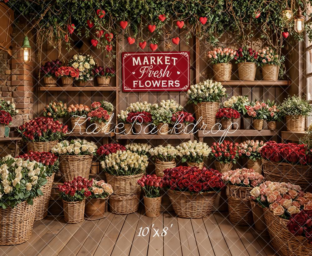 Kate Flower Market Shelves Baskets Fleece Backdrop Designed by Emetselch