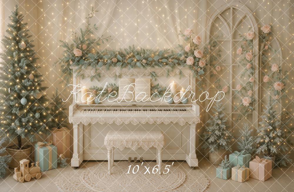 Kate Christmas Piano Flowers Backdrop Designed by Ashley Paul