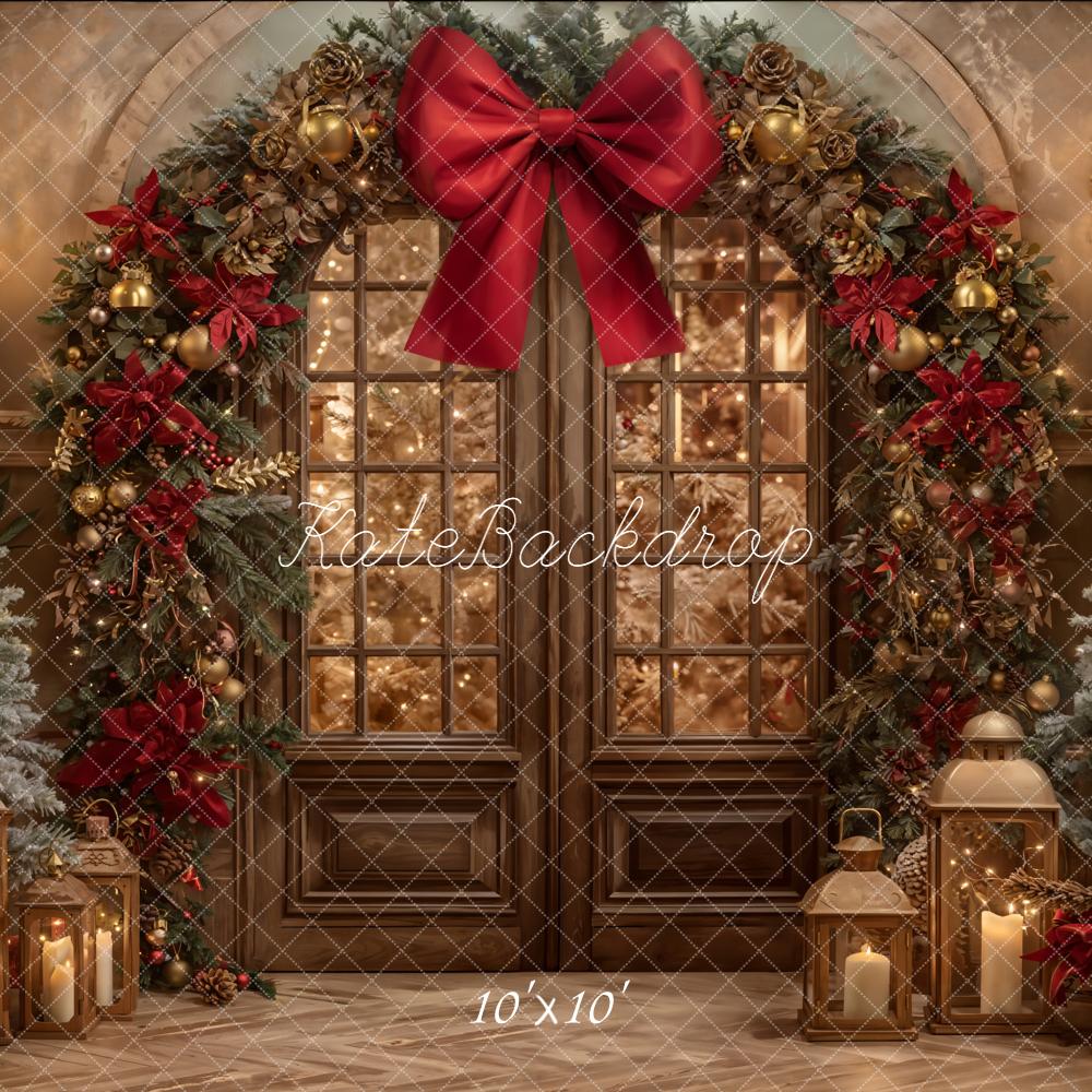 Kate Christmas Door Trees Bow Backdrop Designed by Emetselch - Kate Backdrop AU