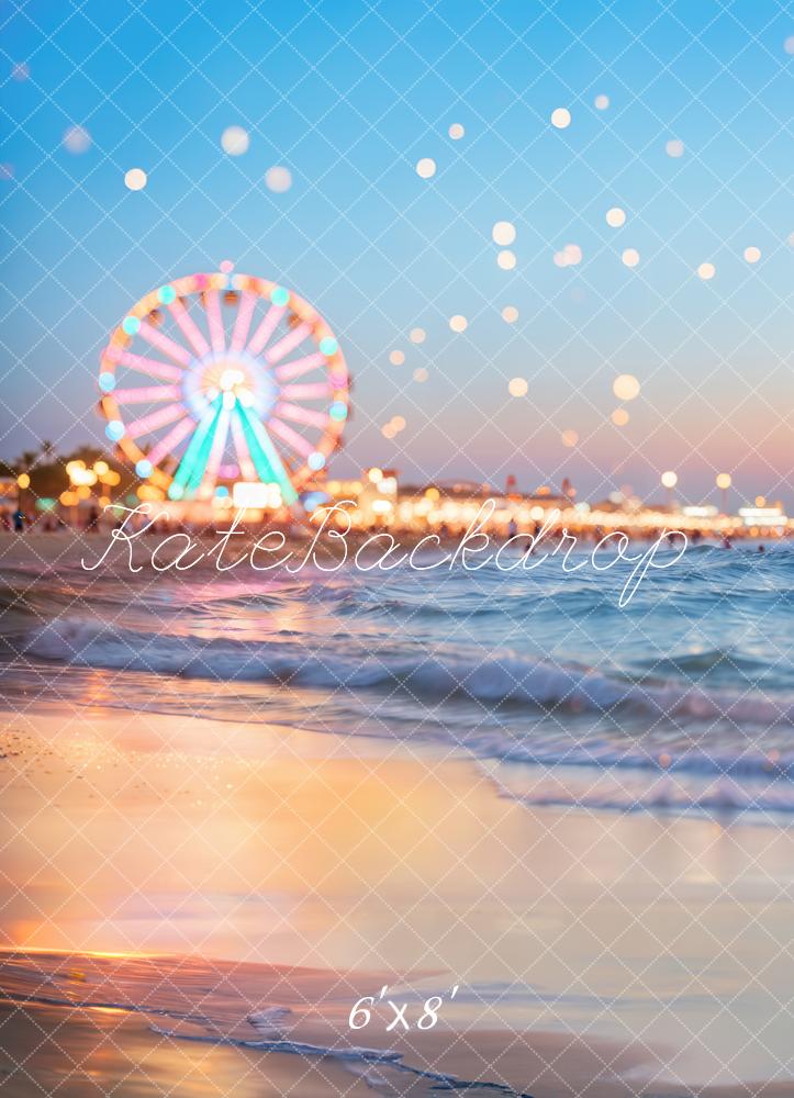 Kate Ferris Wheel Beach Sunset Bokeh Fleece Backdrop Designed by Chain