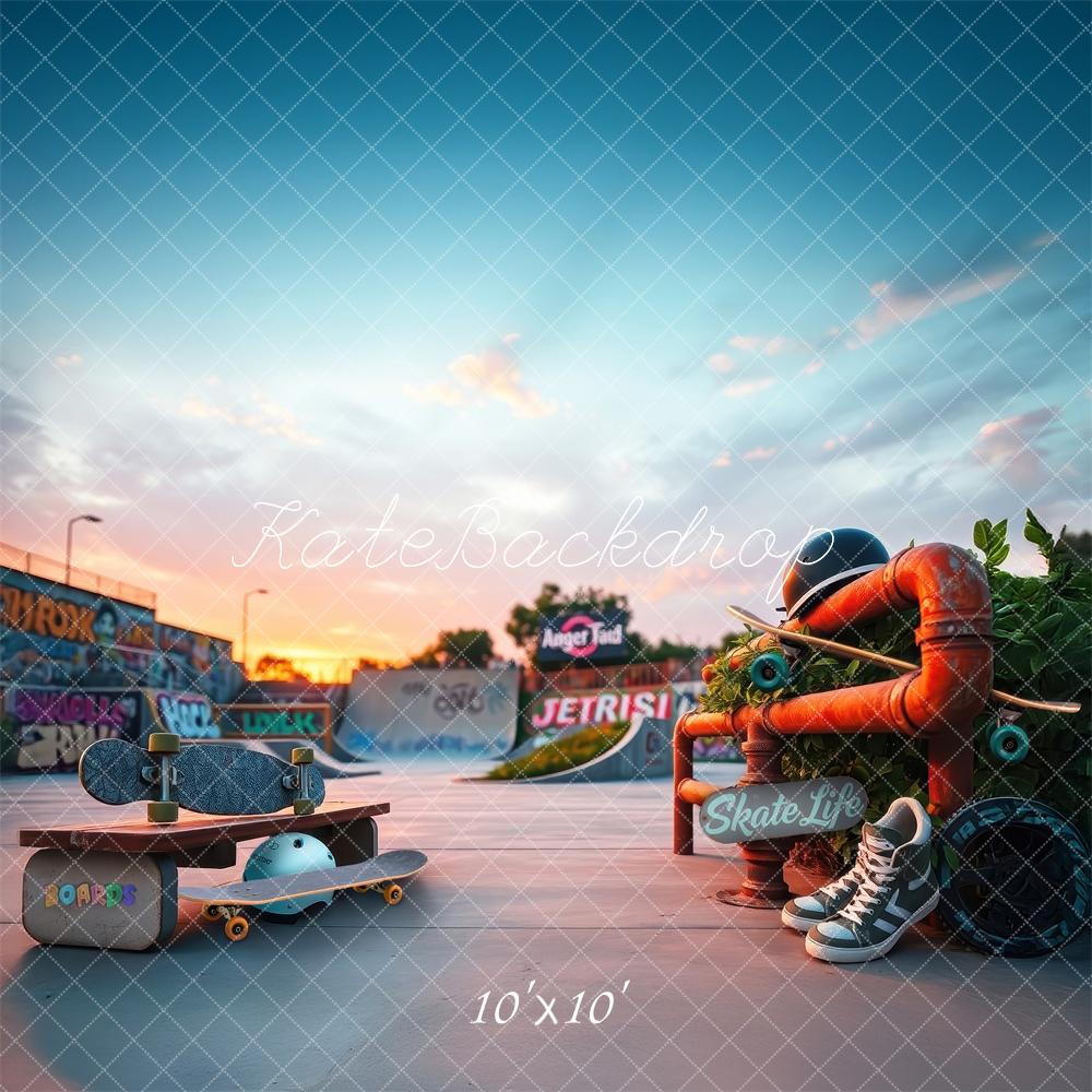 Kate Skatepark Graffiti Skateboards Backdrop Designed by Laura Bybee - Kate Backdrop AU