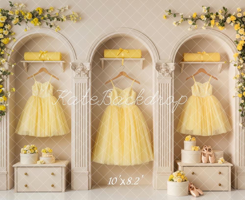 Kate Yellow Dress Arch Flowers Fleece Backdrop Designed by Patty Roberts