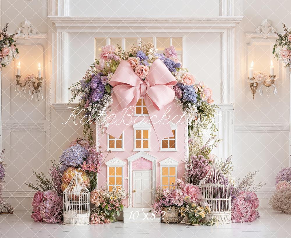 Kate Dollhouse Pink Bow Birdcage Spring Backdrop Designed by Emetselch