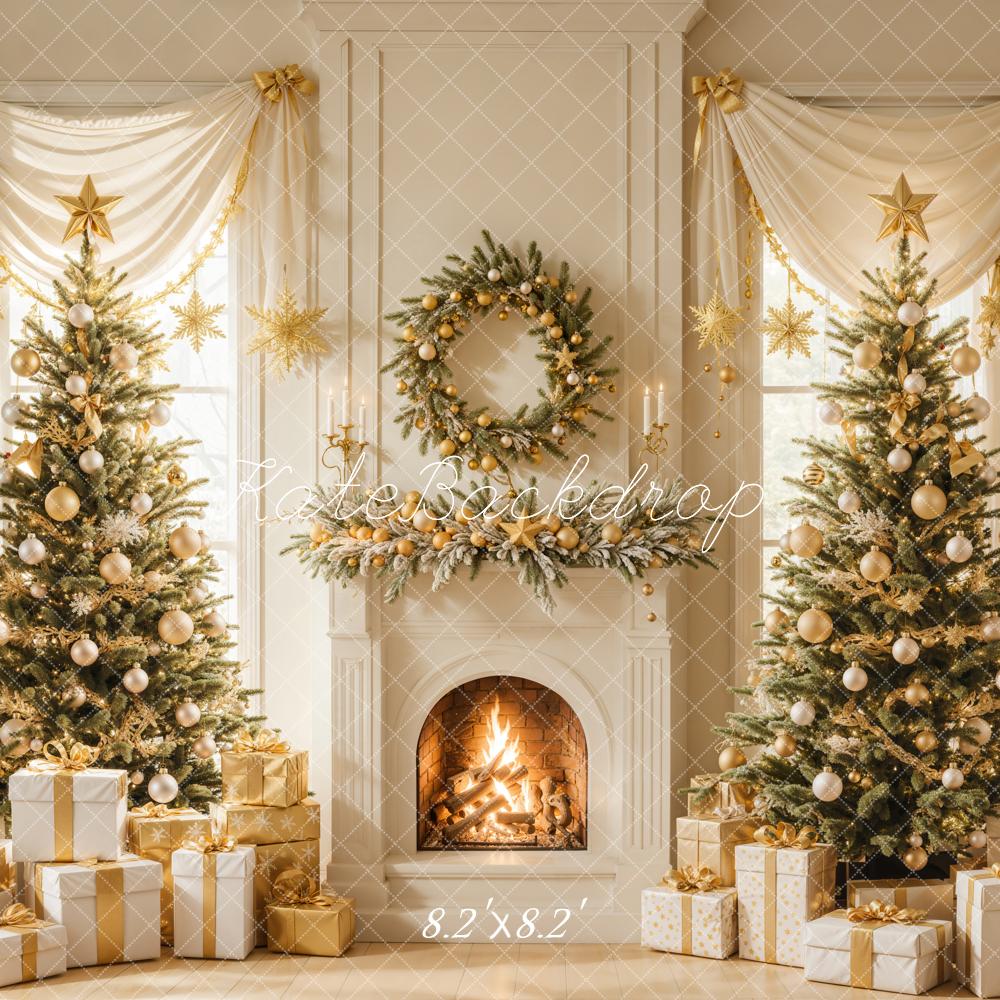 Kate Fireplace Christmas Trees Wreath Backdrop Designed by Emetselch - Kate Backdrop AU