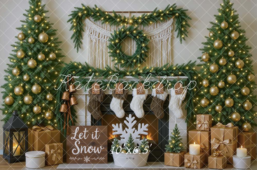 Kate Christmas Fireplace Stockings Gifts Backdrop Designed by Mini MakeBelieve