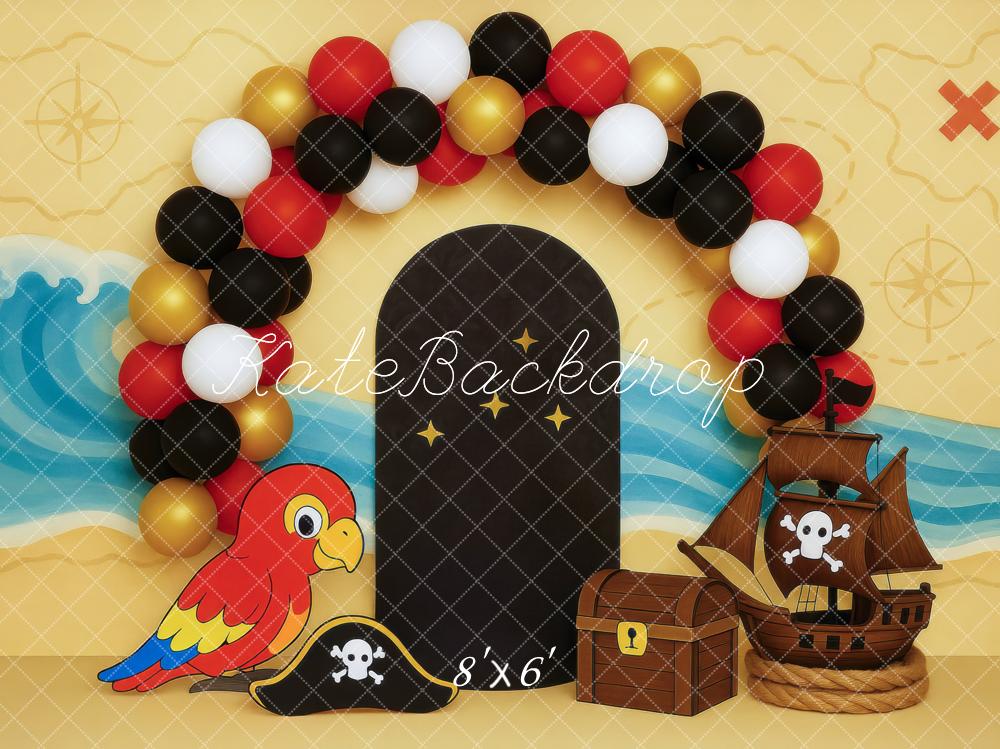 Kate Pirate Ship Treasure Map Parrot Balloons Backdrop Designed by Mini MakeBelieve