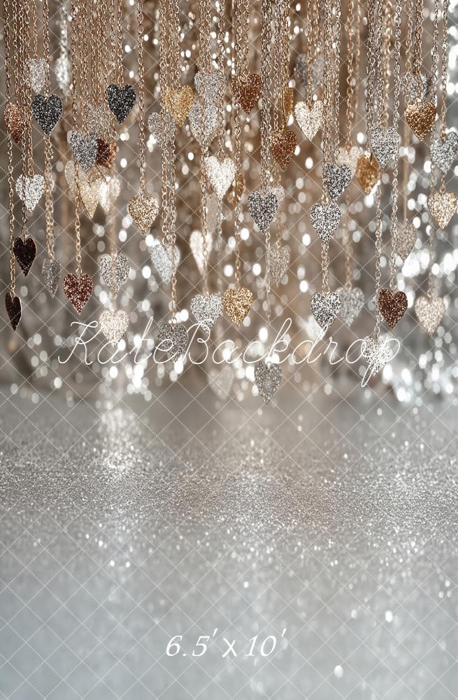 Kate Glitter Heart Chains Silver Bokeh Backdrop Designed by Emetselch