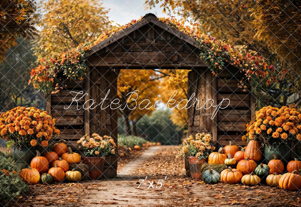 Kate Autumn Wooden Arch Pumpkin Backdrop Designed by Emetselch