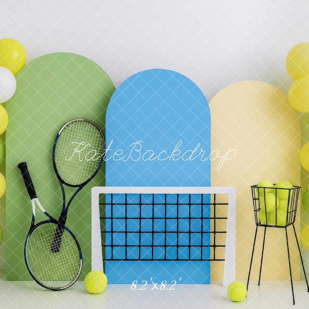 Kate Tennis Racquets Net Tennis Balls Balloons Backdrop Designed by Patty Roberts - Kate Backdrop AU