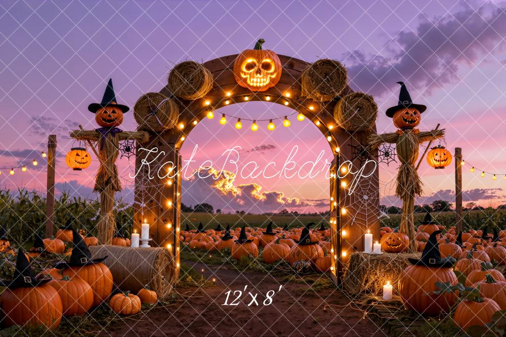Kate Halloween Pumpkin Arch Hay Bales Backdrop Designed by Emetselch